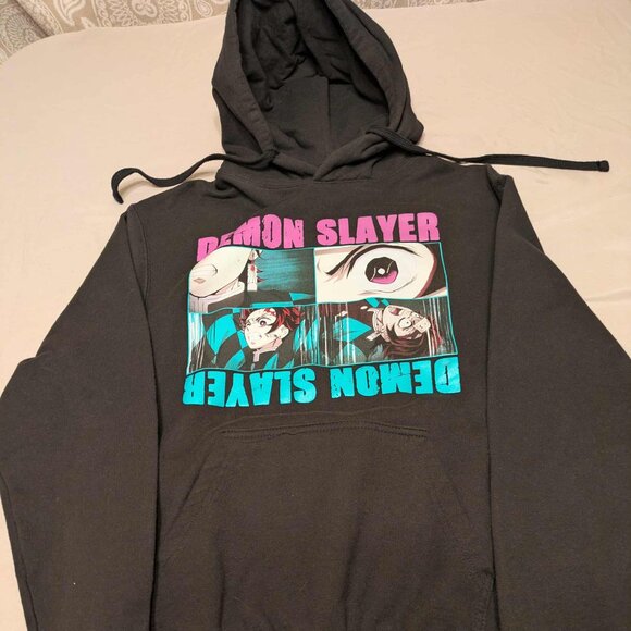 Demon Slayer Black Graphics Hoodie Unisex Small Pullover - Picture 1 of 9